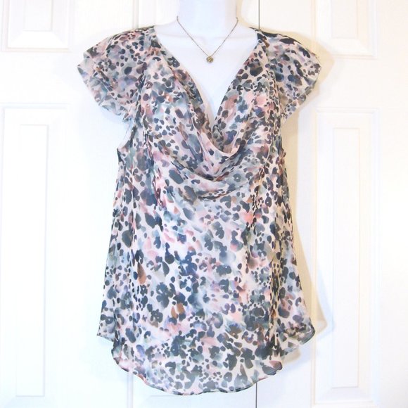 WHBM | Abstract Print Flutter Sleeve Blouse - Picture 2 of 12